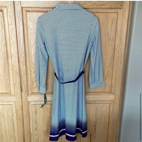 NWT Vintage Geometric Dress Blue/White/Red Various Sizes - Picture 2 of 6